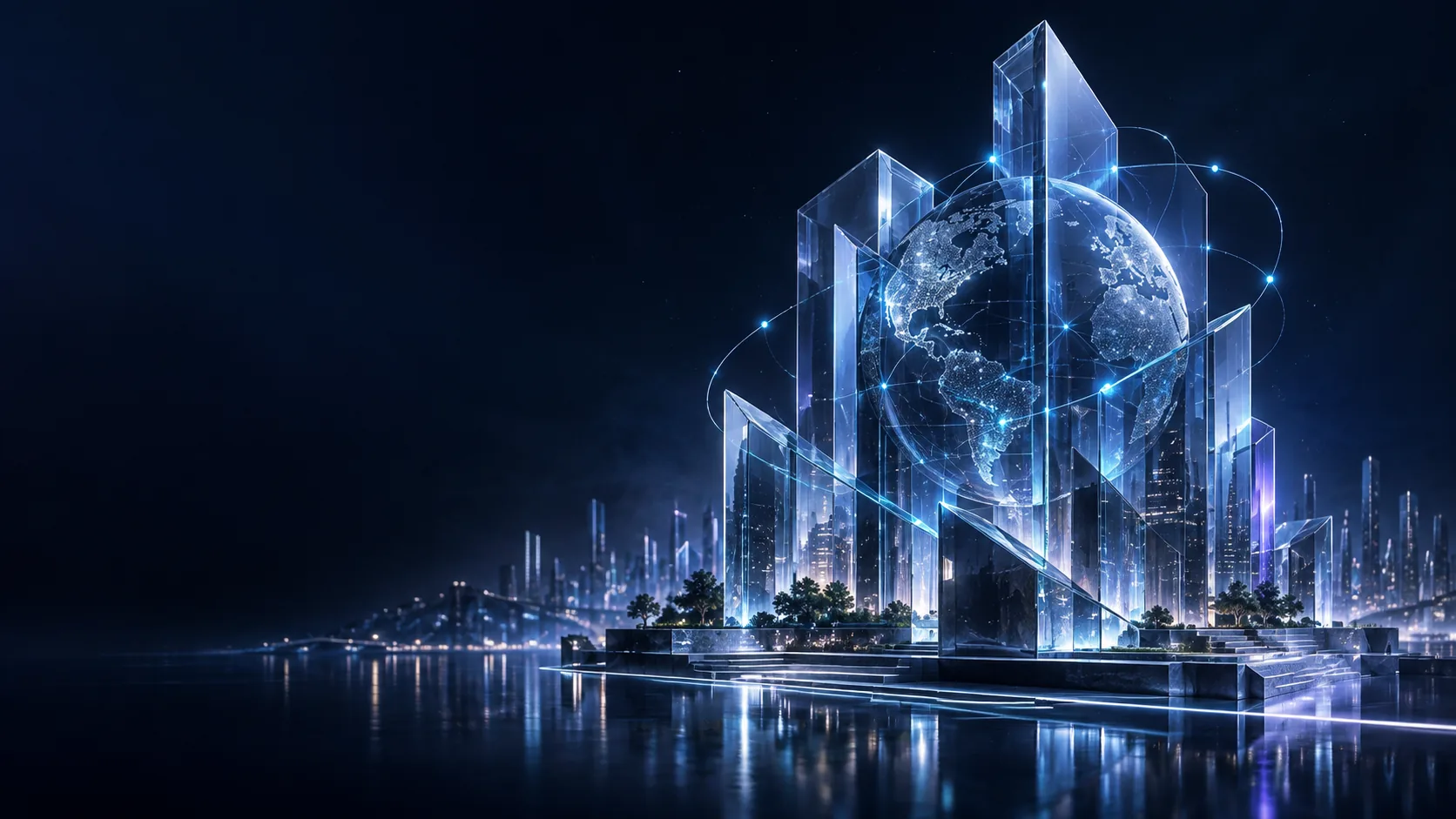 Crystalline global structures connected by luminous pathways