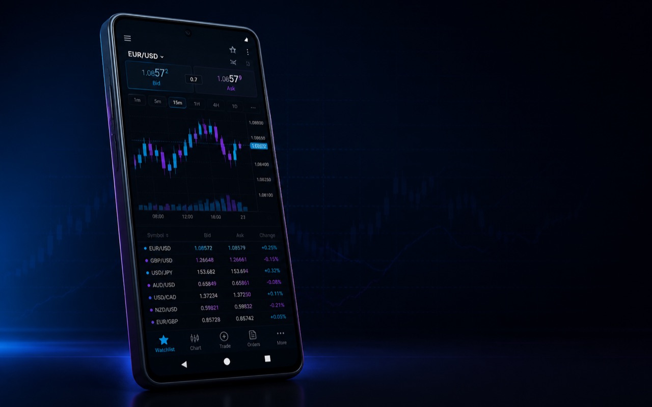 Trading chart displayed on an Android-style phone